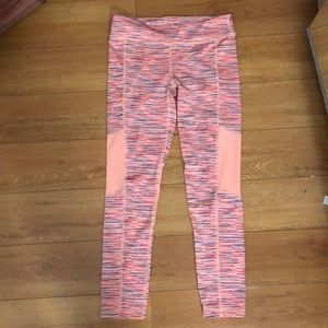 IDEOLOGY Orange Striped Mesh Panel Crop Leggings M